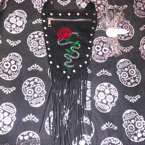 Dolls Kill Studded Fringe Black Rose purse